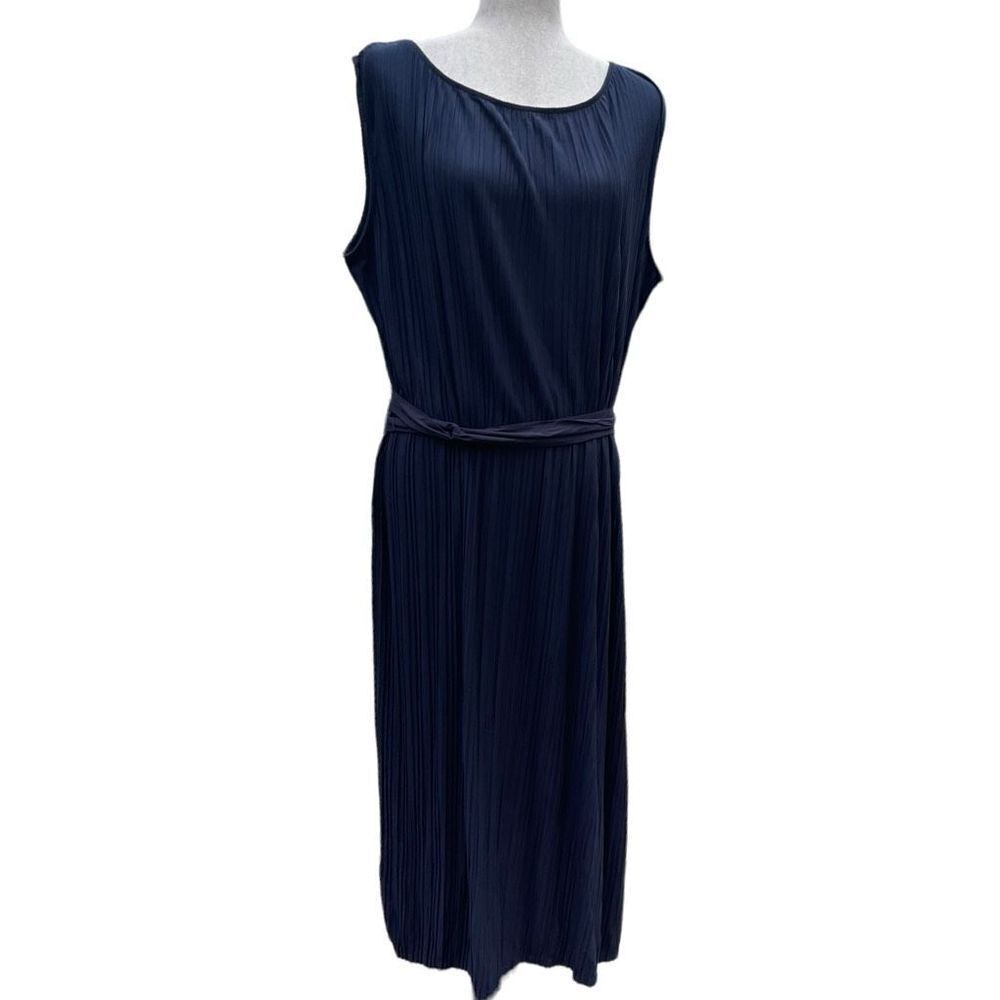 J Jill Navy Blue Sleeveless Belted Pleated Knit Maxi Dress size 3X J. Jill